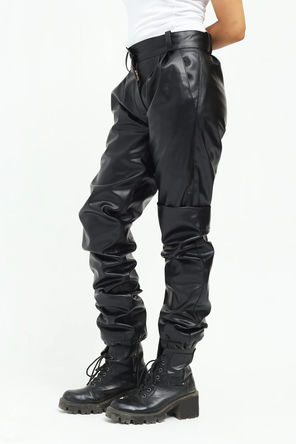 Noir Leather Cargo Pants