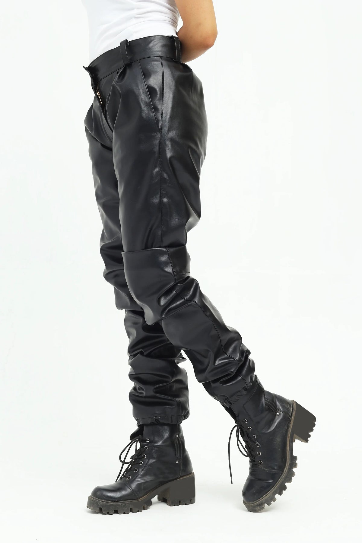 Noir Leather Cargo Pants