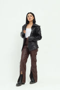 Valentina  Leather Split-Hem Trousers