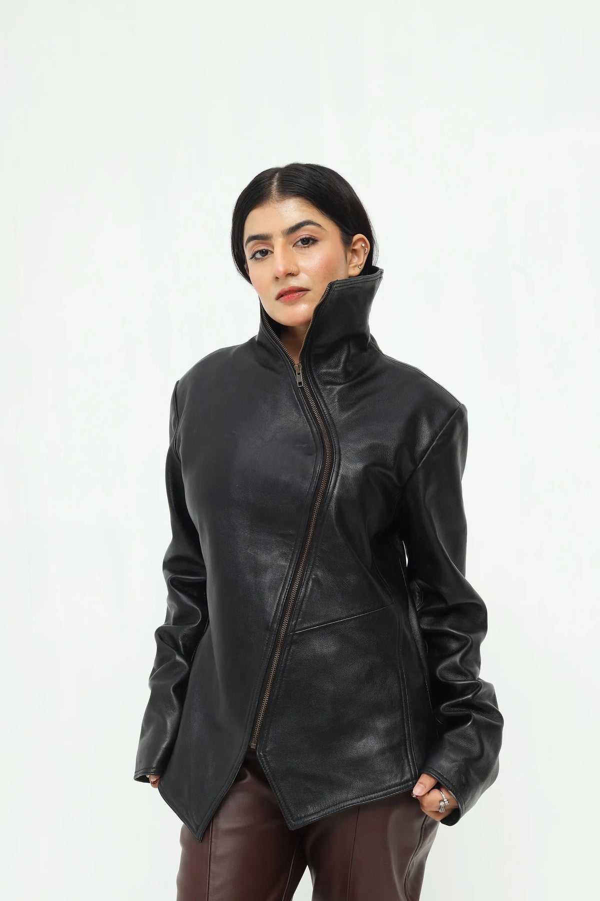 Elara Asymmetric Leather Jacket