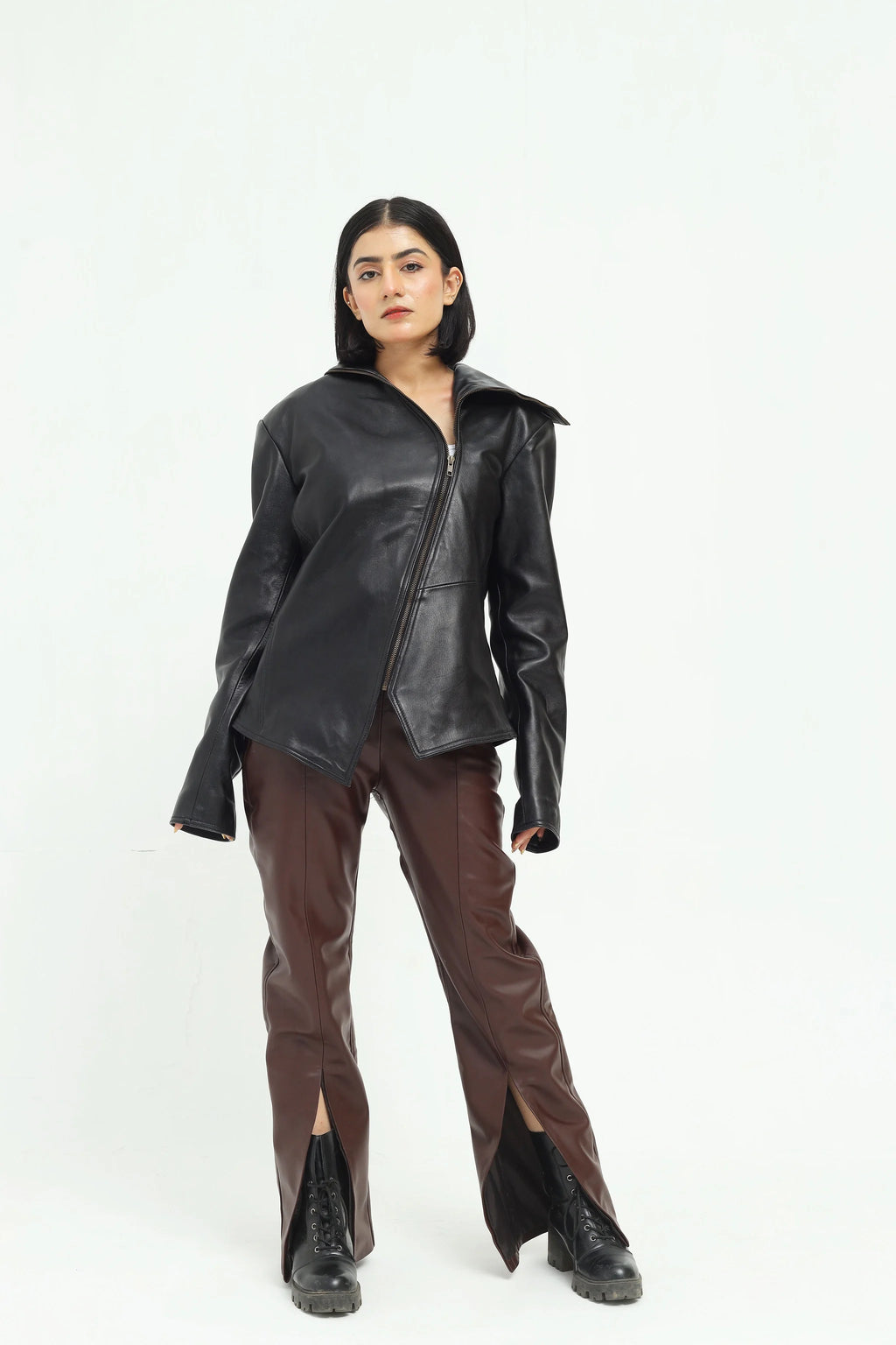 Valentina  Leather Split-Hem Trousers