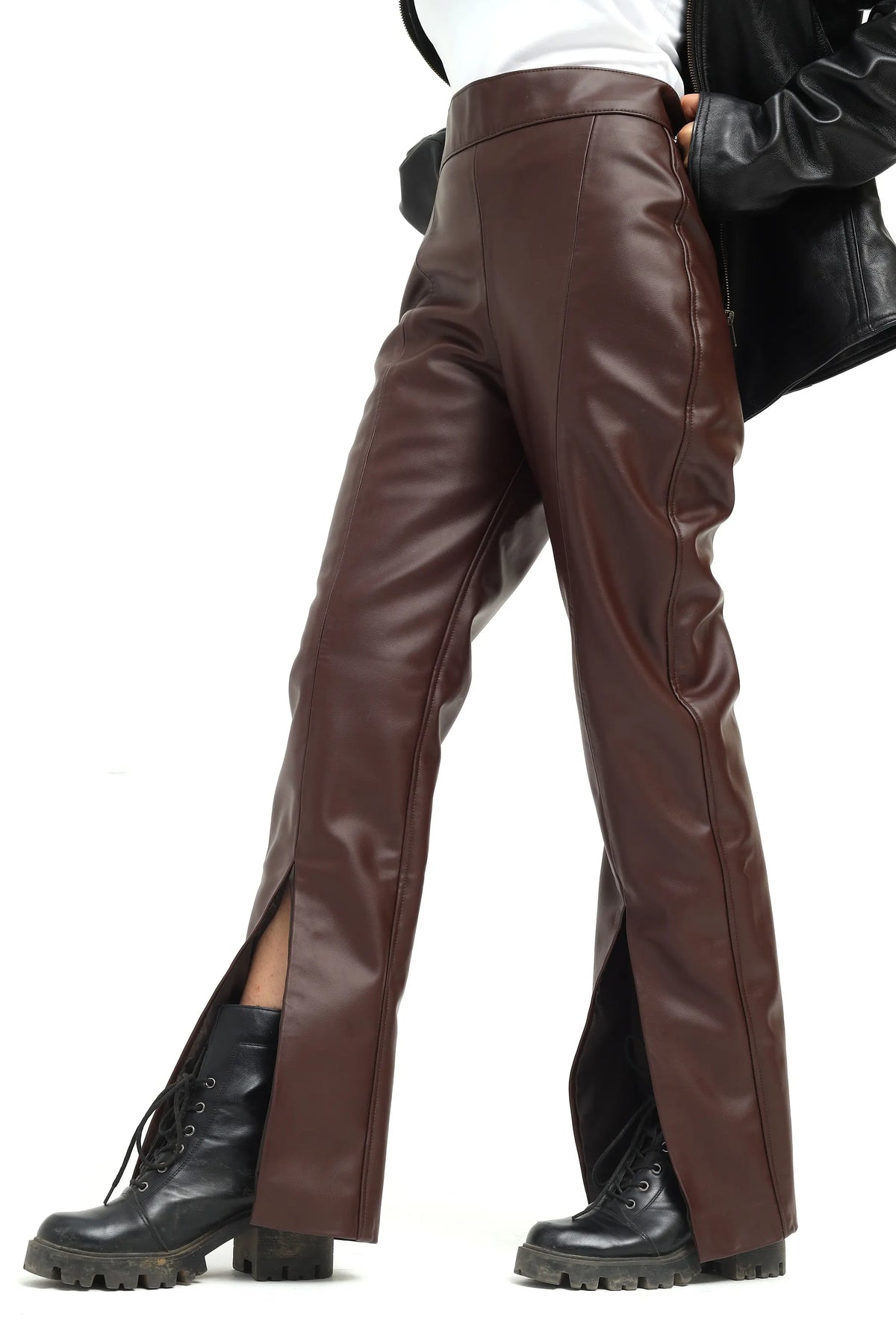Valentina  Leather Split-Hem Trousers