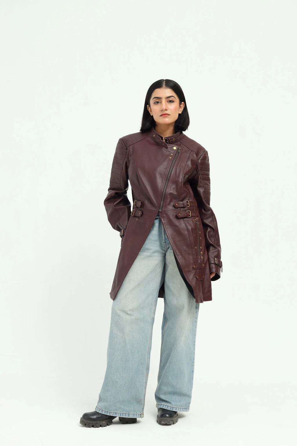 Aurelia  Leather Longline Biker Jacket