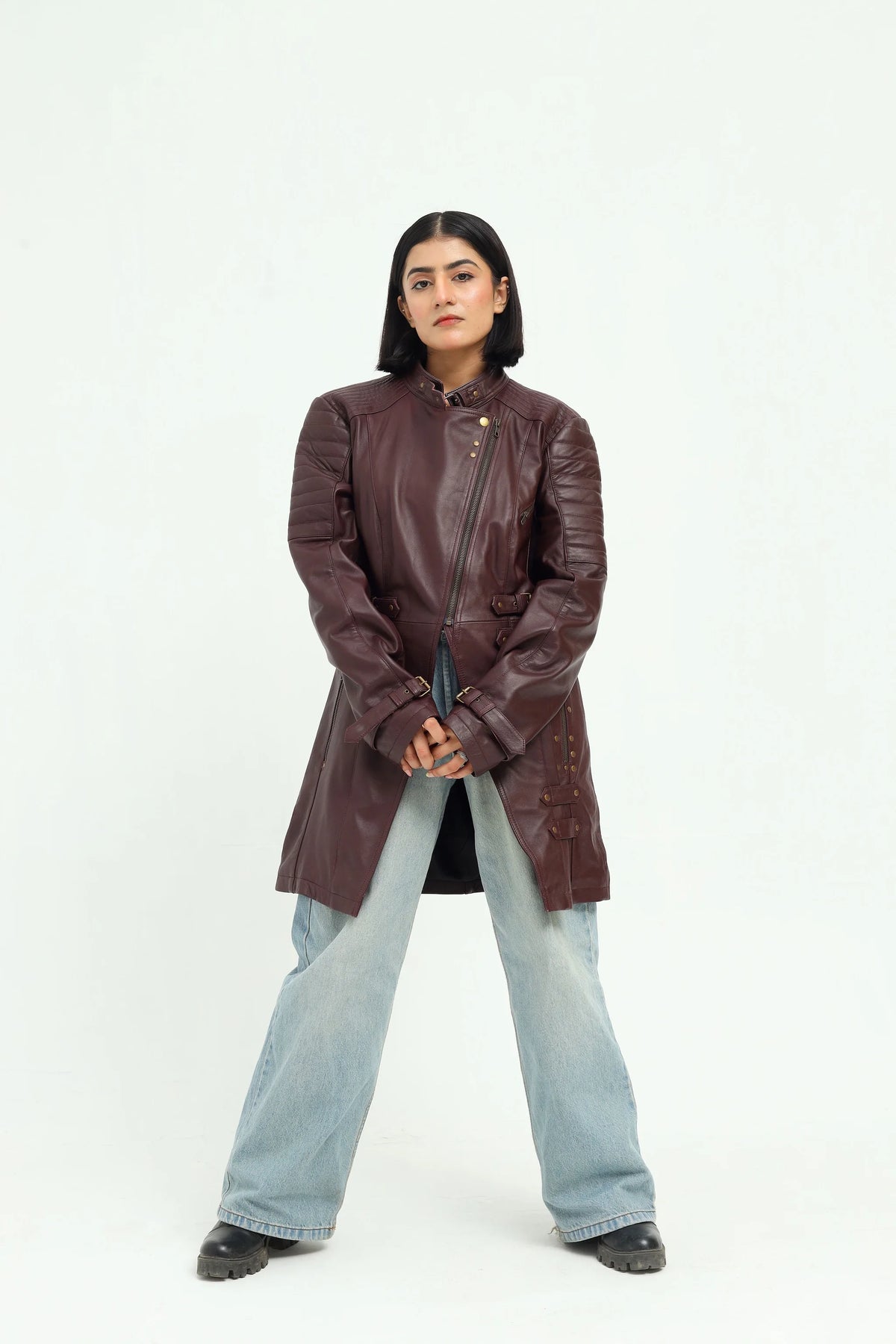 Aurelia  Leather Longline Biker Jacket