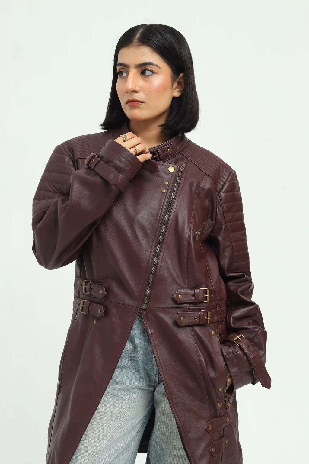 Aurelia  Leather Longline Biker Jacket