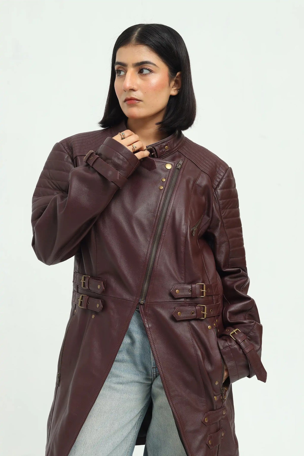 Aurelia  Leather Longline Biker Jacket