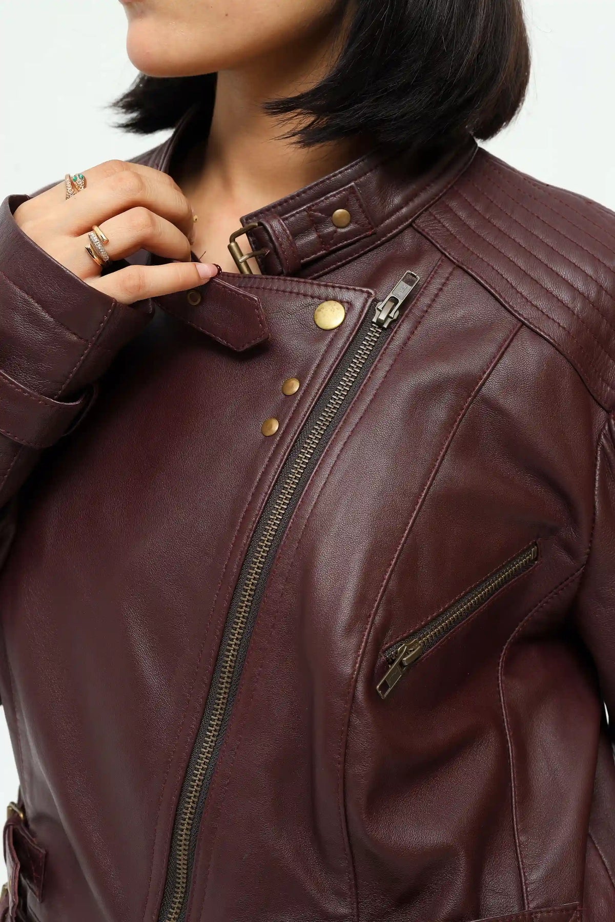 Aurelia  Leather Longline Biker Jacket