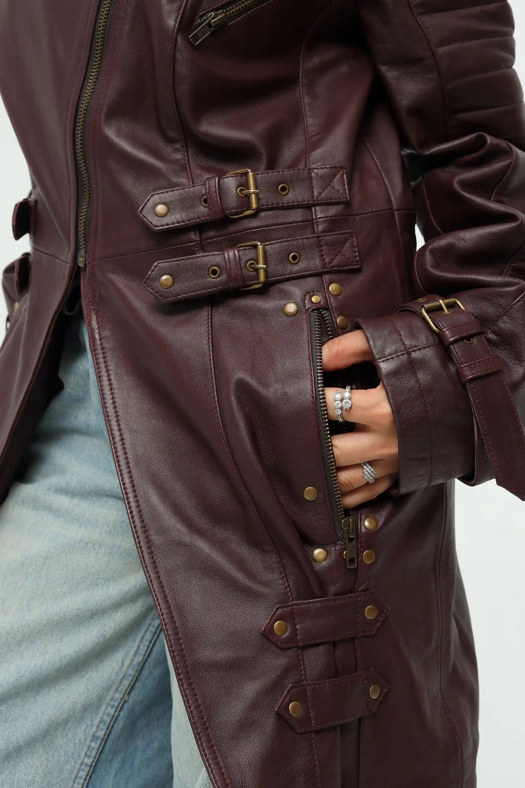 Aurelia  Leather Longline Biker Jacket