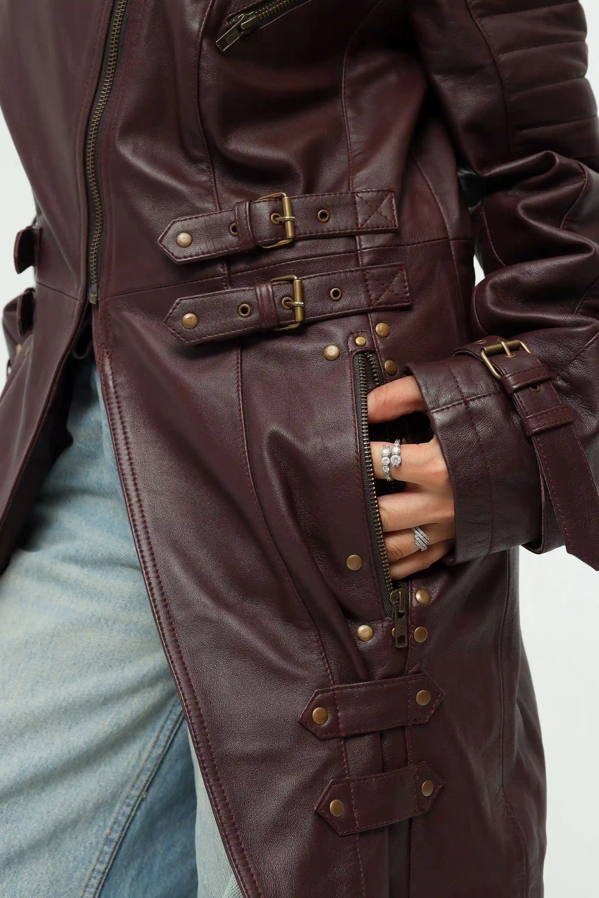 Aurelia  Leather Longline Biker Jacket
