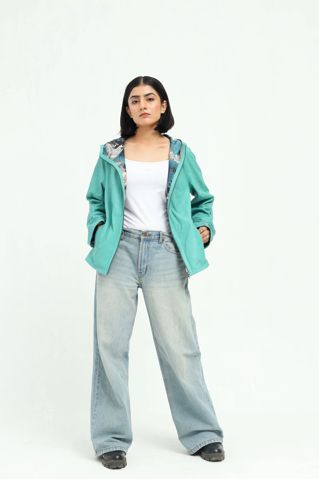 Azura Leather Hooded Jacket