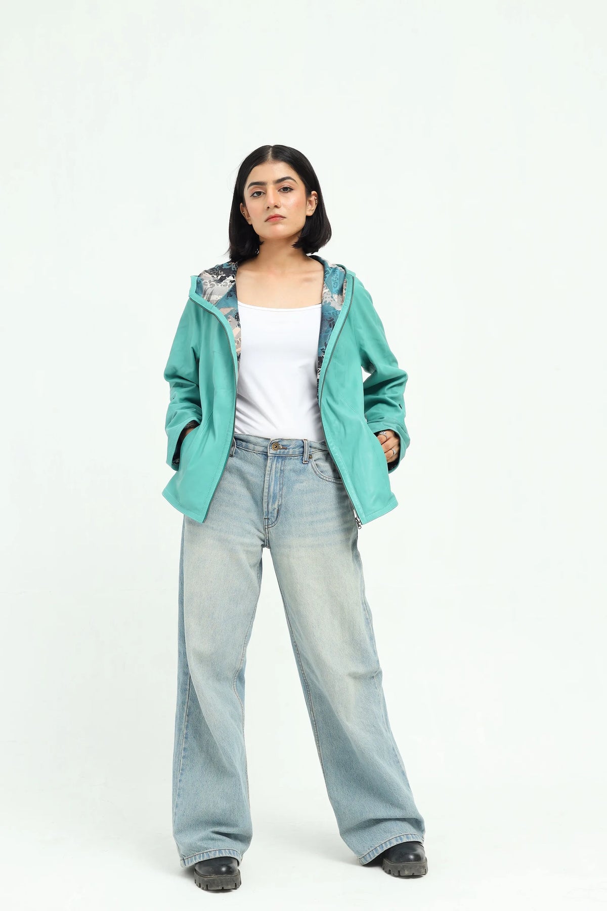 Azura Leather Hooded Jacket