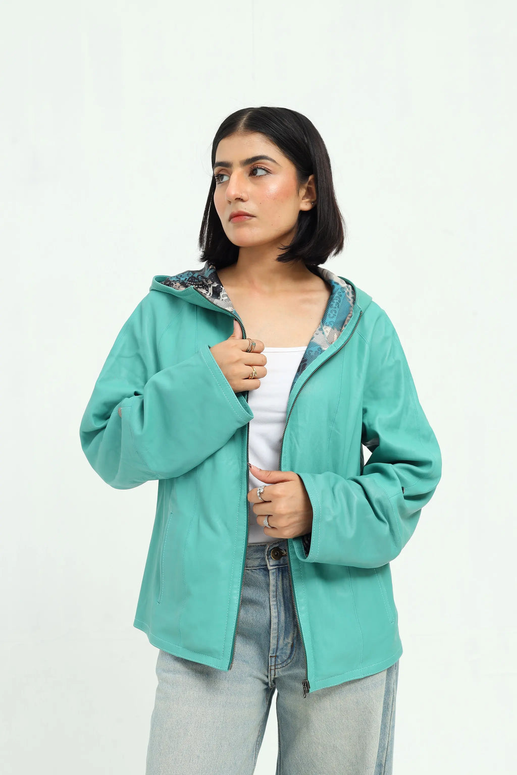 Azura Leather Hooded Jacket